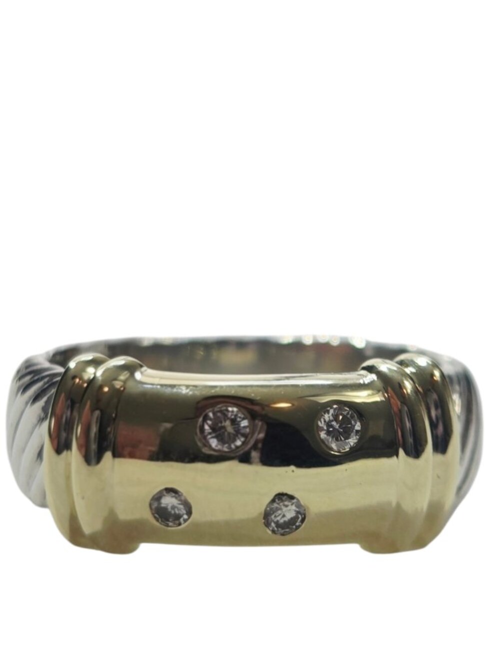 David Yurman 14K Yellow Gold and Sterling Silver Diamond Metro Band 6 #25224